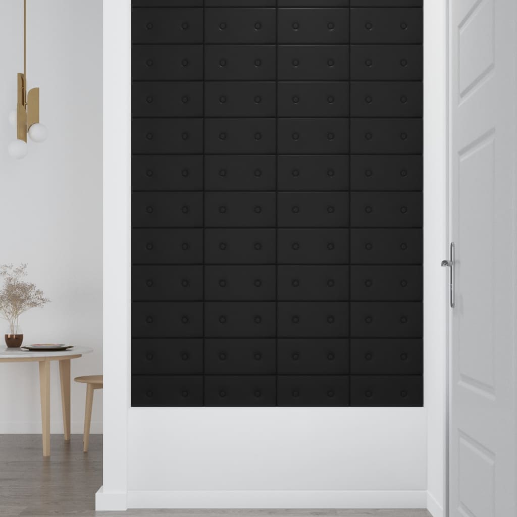 vidaXL Painel de parede 12 pcs 30x15 cm couro artificial 0,54 m² preto