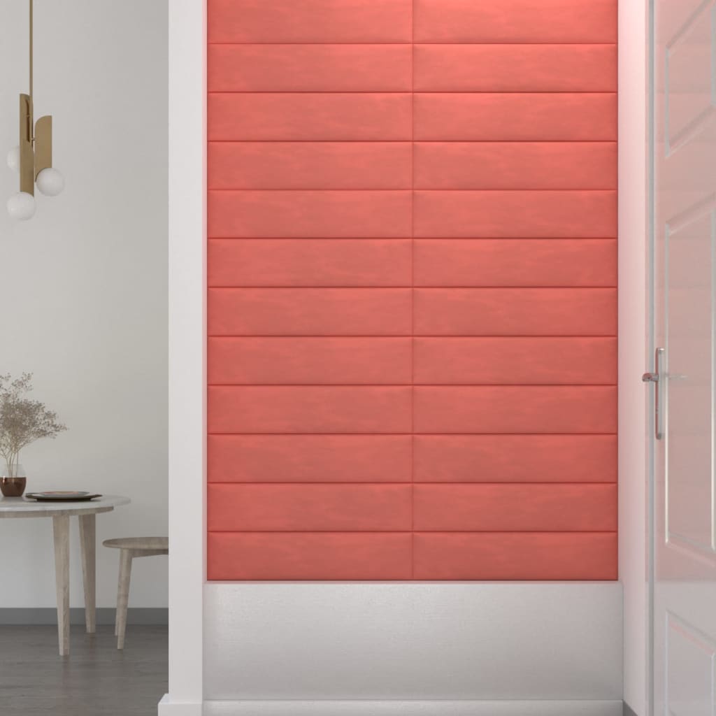 vidaXL Painel de parede 12 pcs 60x15 cm veludo 1,08 m² rosa