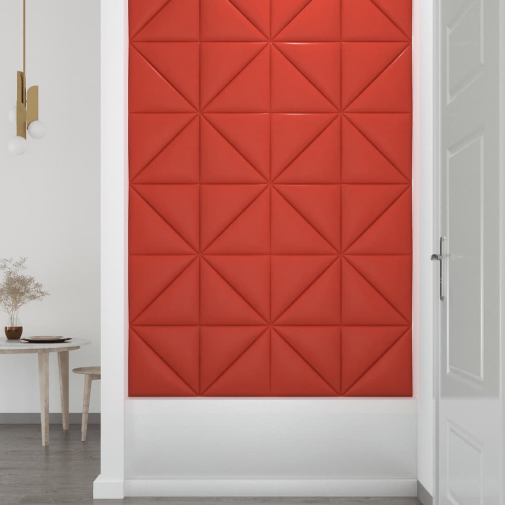 vidaXL Painel parede 12 pcs 30x30 cm couro artificial 0,54 m² vermelho