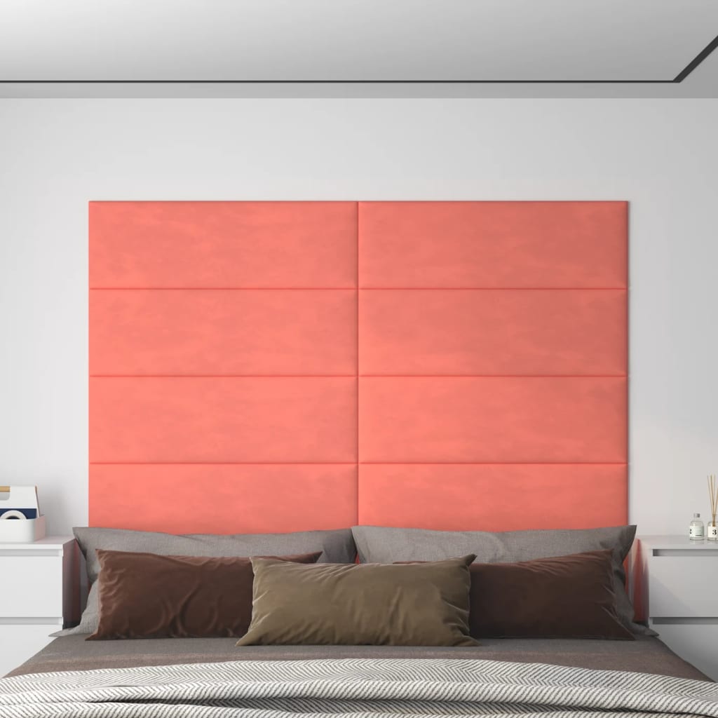 vidaXL Painel de parede 12 pcs 90x30 cm veludo 3,24 m² rosa