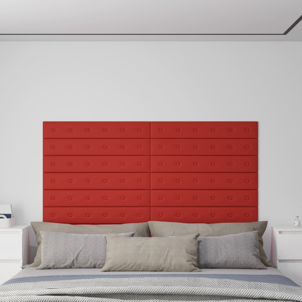 vidaXL Painel parede 12 pcs 90x15 cm couro art. 1,62 m² vermelho tinto