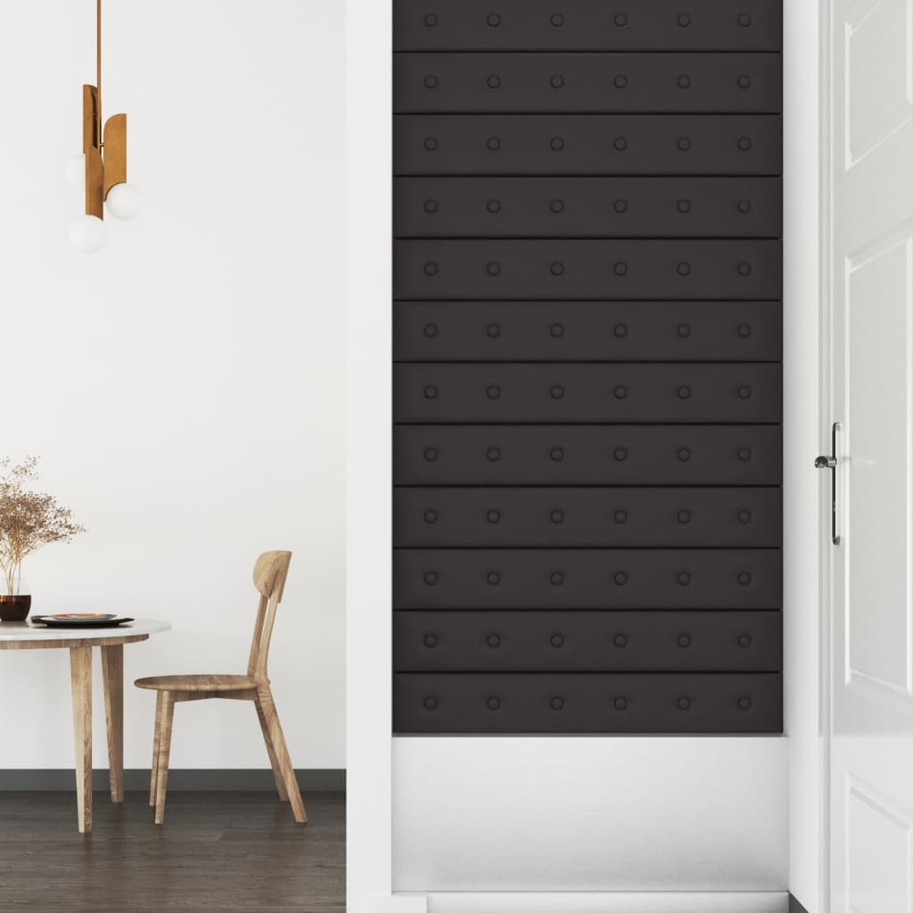 vidaXL Painel de parede 12 pcs 90x15 cm couro artificial 1,62 m² preto