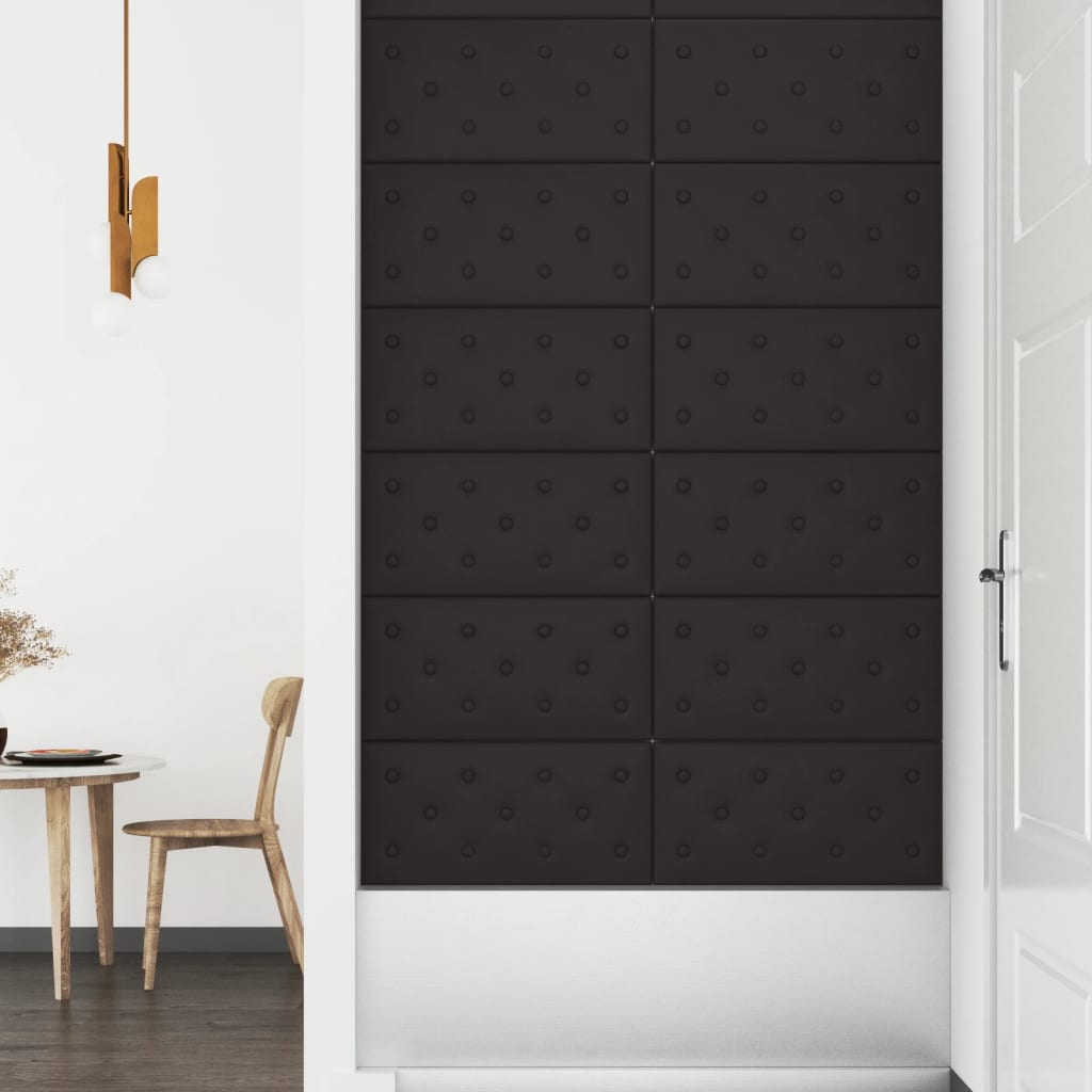 vidaXL Painel de parede 12 pcs 60x30 cm couro artificial 2,16 m² preto