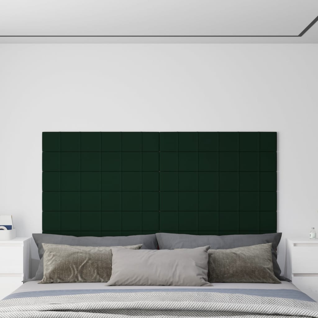 vidaXL Painel de parede 12 pcs 90x15 cm veludo 1,62m² cor verde-escuro