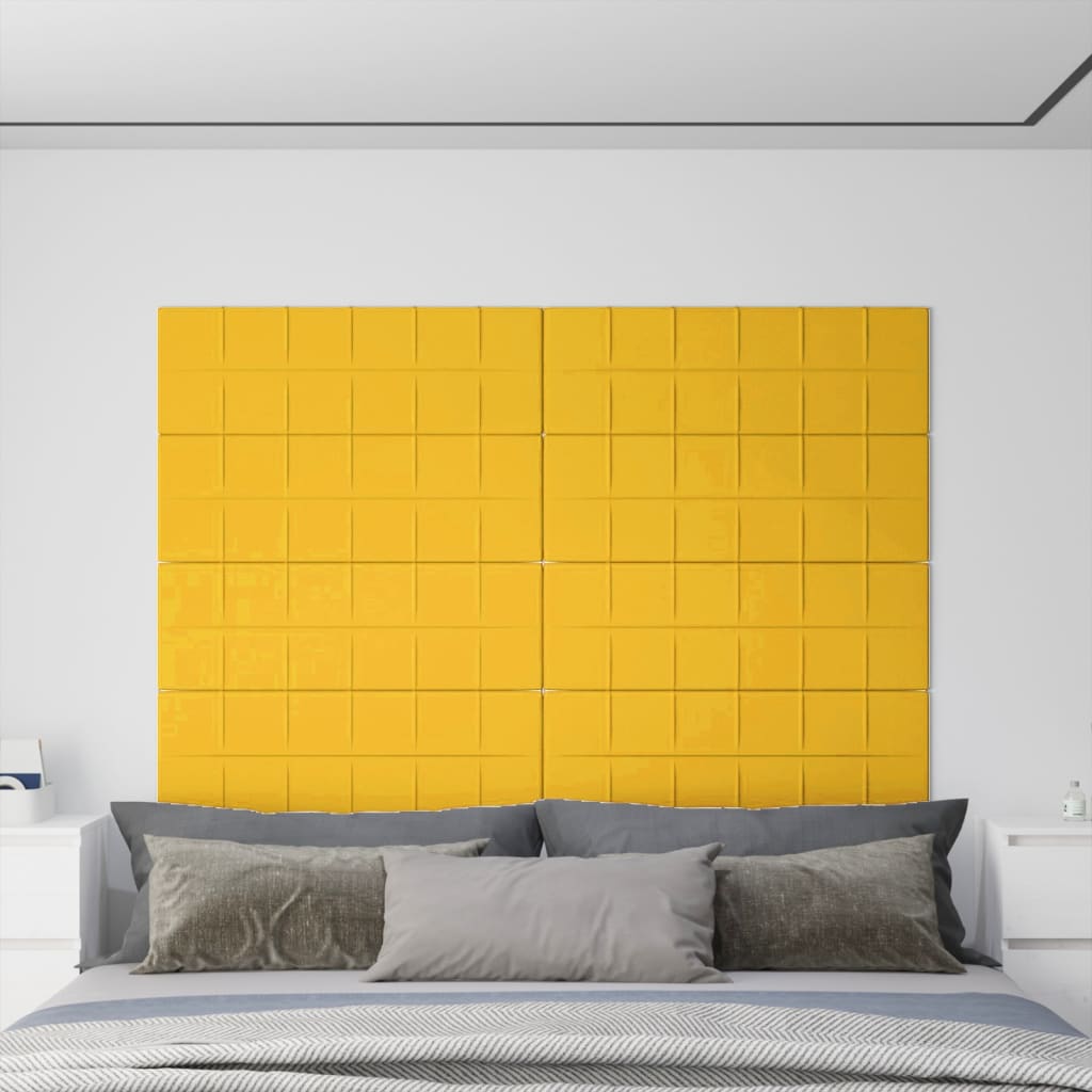 vidaXL Painel de parede 12 pcs 90x30 cm veludo 3,24 m² amarelo