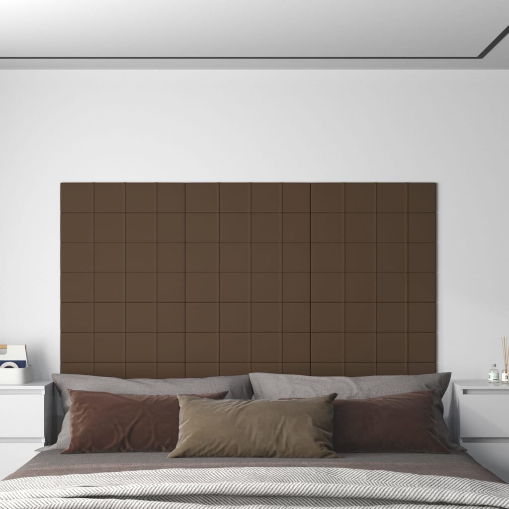 vidaXL Painel de parede 12 pcs 60x15 cm tecido 1,08 m² castanho