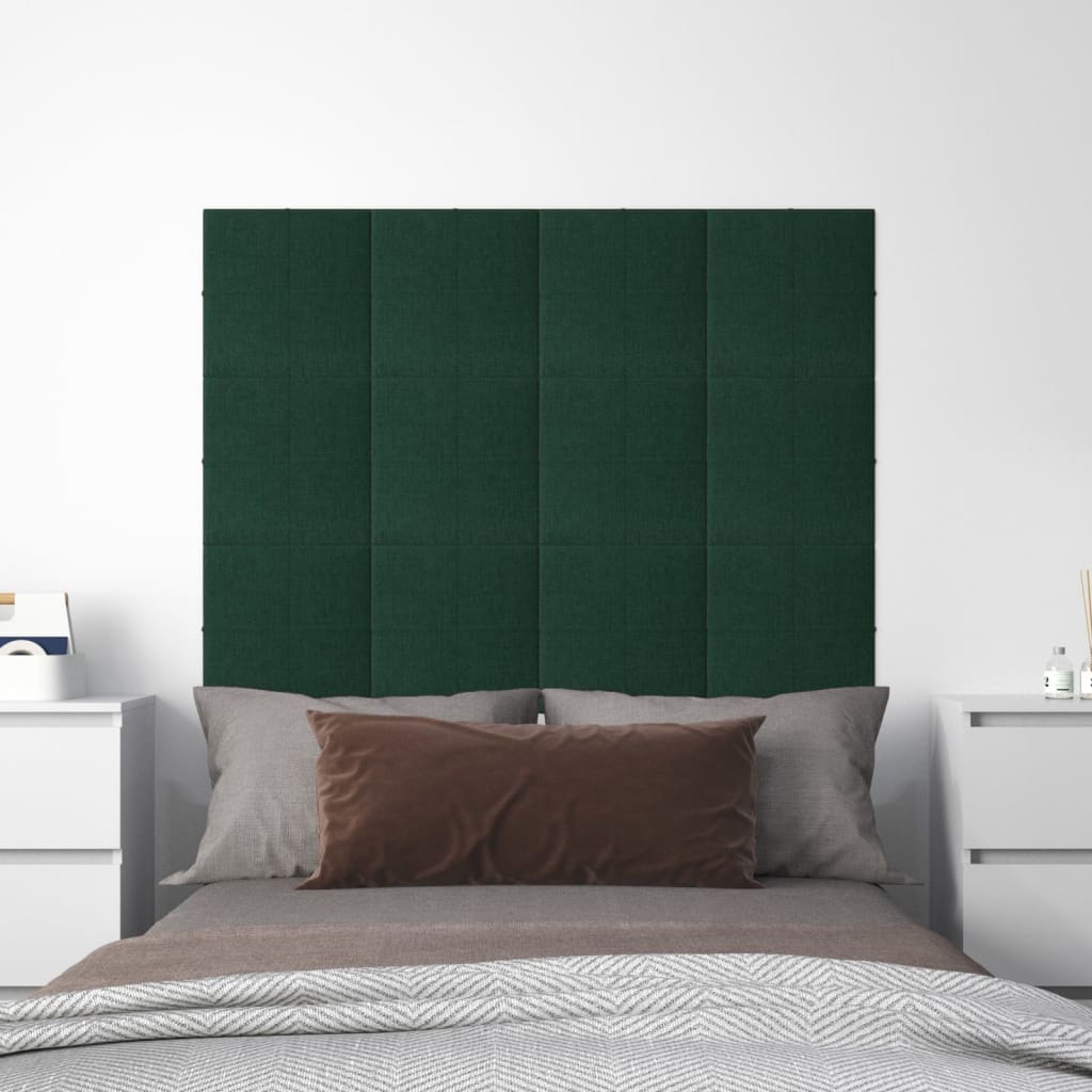 vidaXL Painel de parede 12 pcs 30x30cm tecido 1,08 m² cor verde-escuro