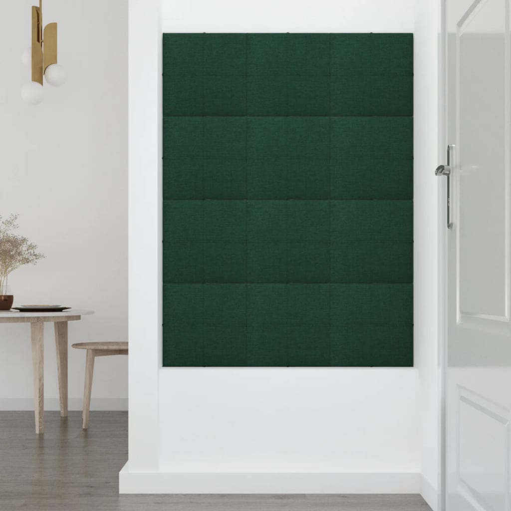 vidaXL Painel de parede 12 pcs 30x30cm tecido 1,08 m² cor verde-escuro