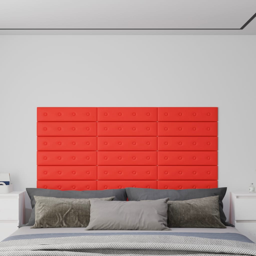 vidaXL Painel parede 12pcs 60x15 cm couro artificial 1,08 m² vermelho