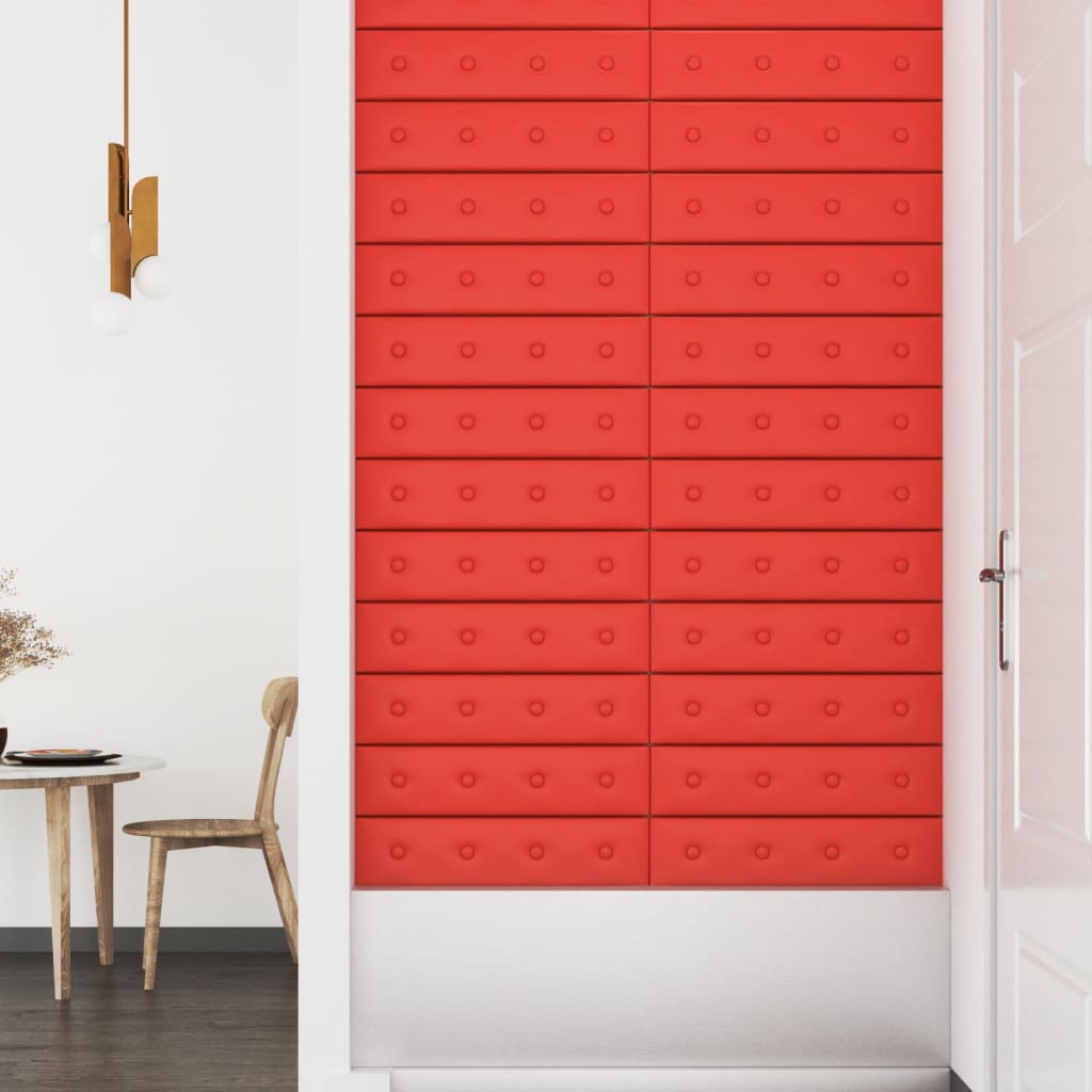 vidaXL Painel parede 12pcs 60x15 cm couro artificial 1,08 m² vermelho