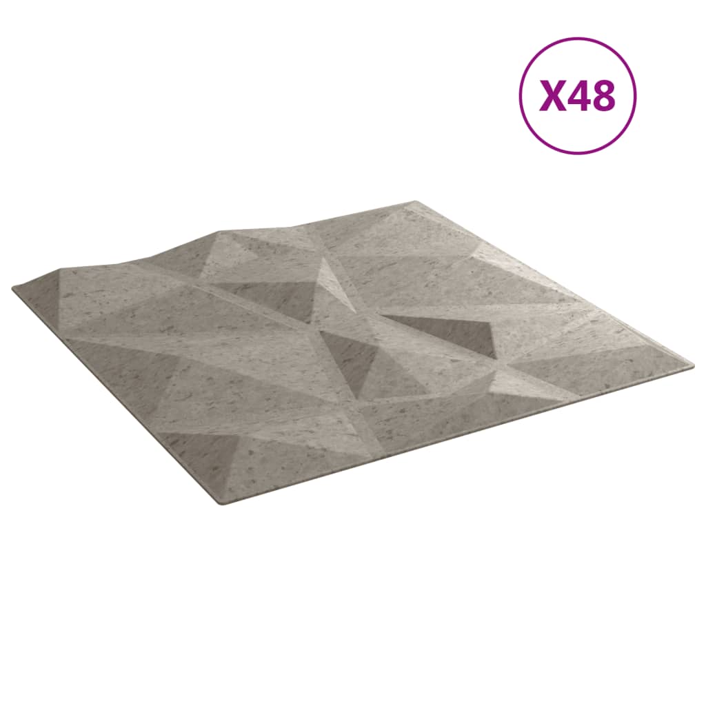 vidaXL Painéis de parede 48pcs 50x50cm 12m² XPS diamante cinza-cimento