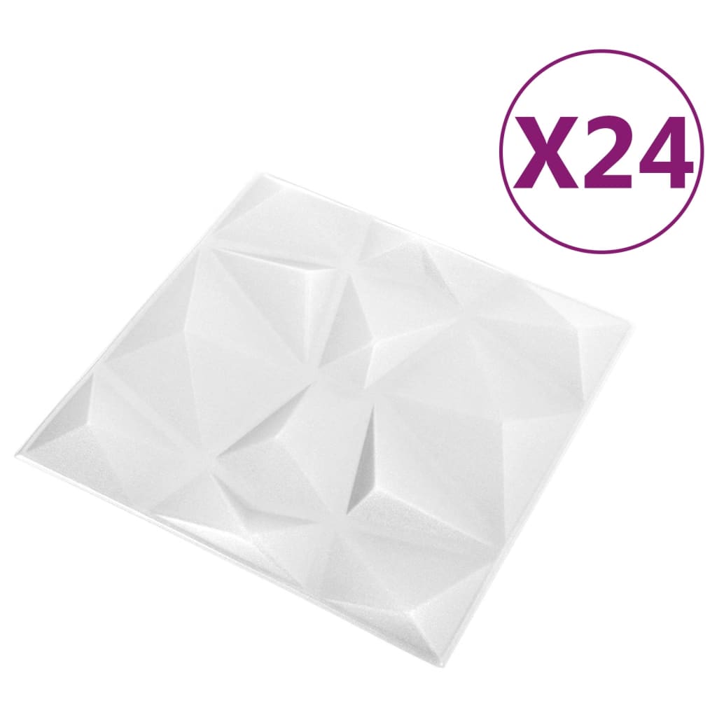 vidaXL Painéis de parede 3D 24 pcs 50x50 cm 6 m² branco diamante