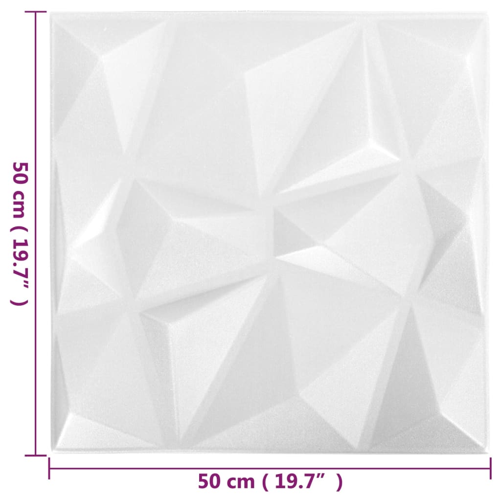 vidaXL Painéis de parede 3D 24 pcs 50x50 cm 6 m² branco diamante