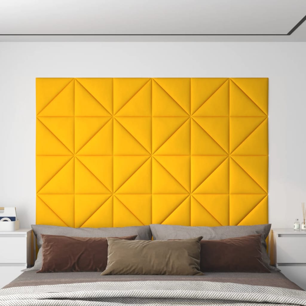 vidaXL Painel de parede 12 pcs 30x30 cm veludo 0,54 m² cor amarelo