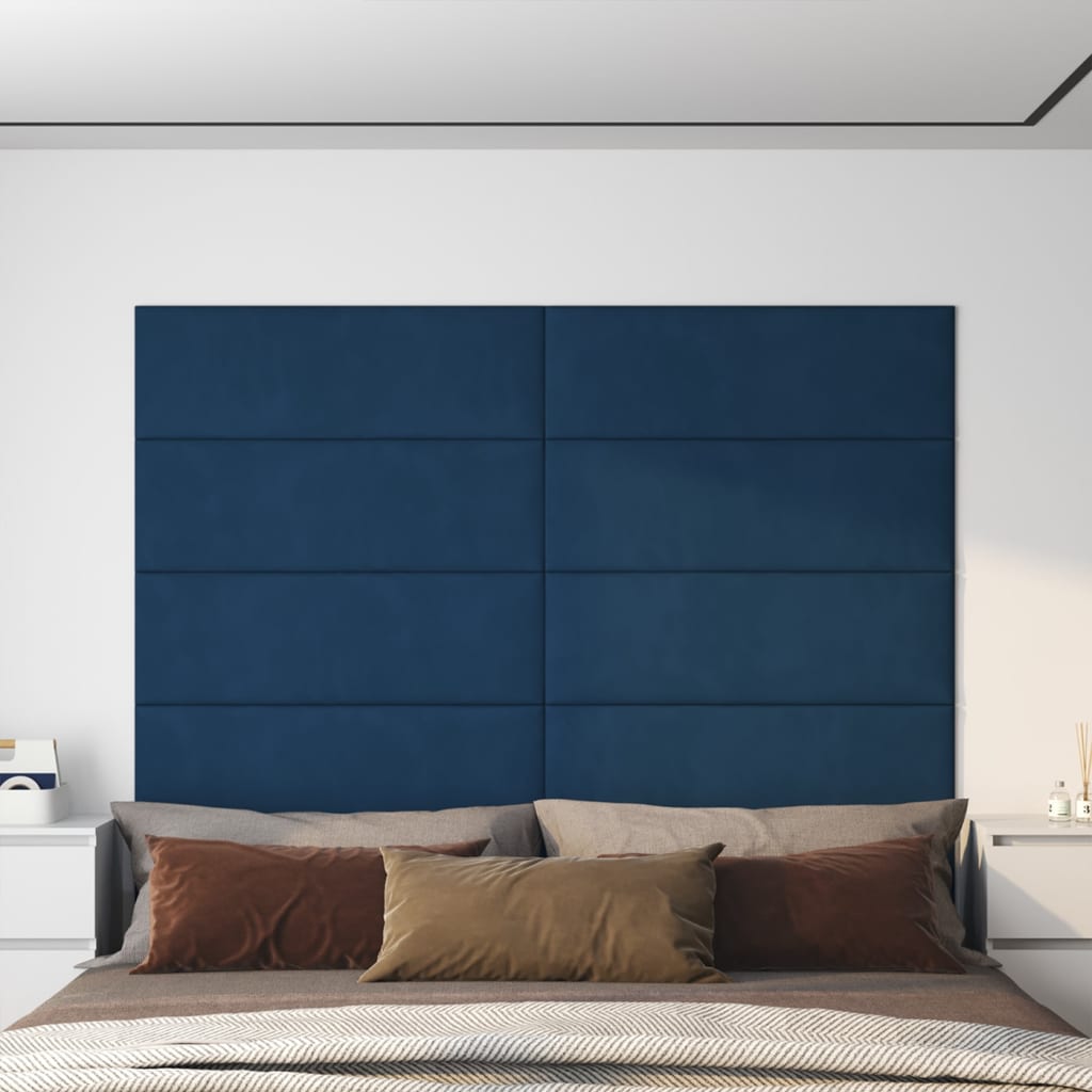 vidaXL Painel de parede 12 pcs 90x30 cm veludo 3,24 m² azul