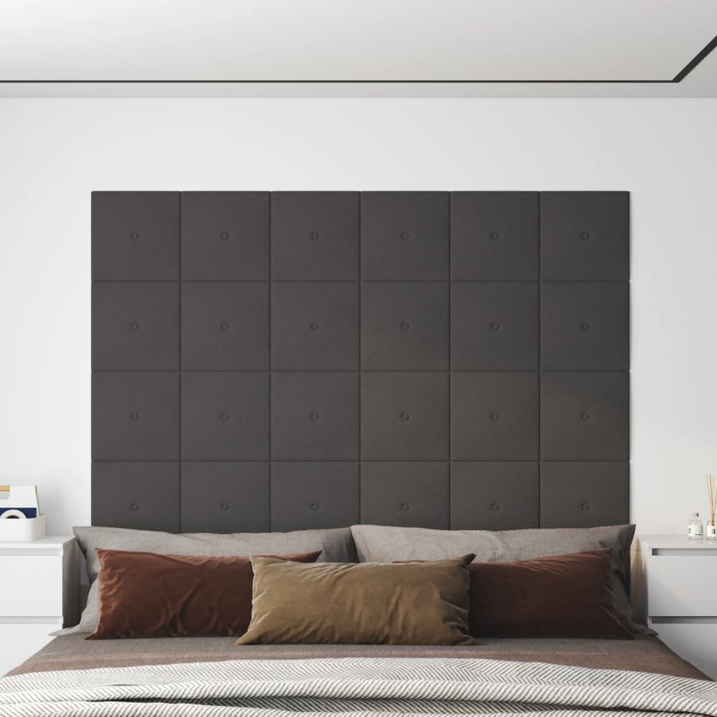 vidaXL Painel de parede 12 pcs 30x30cm tecido 1,08 m² cor cinza-escuro