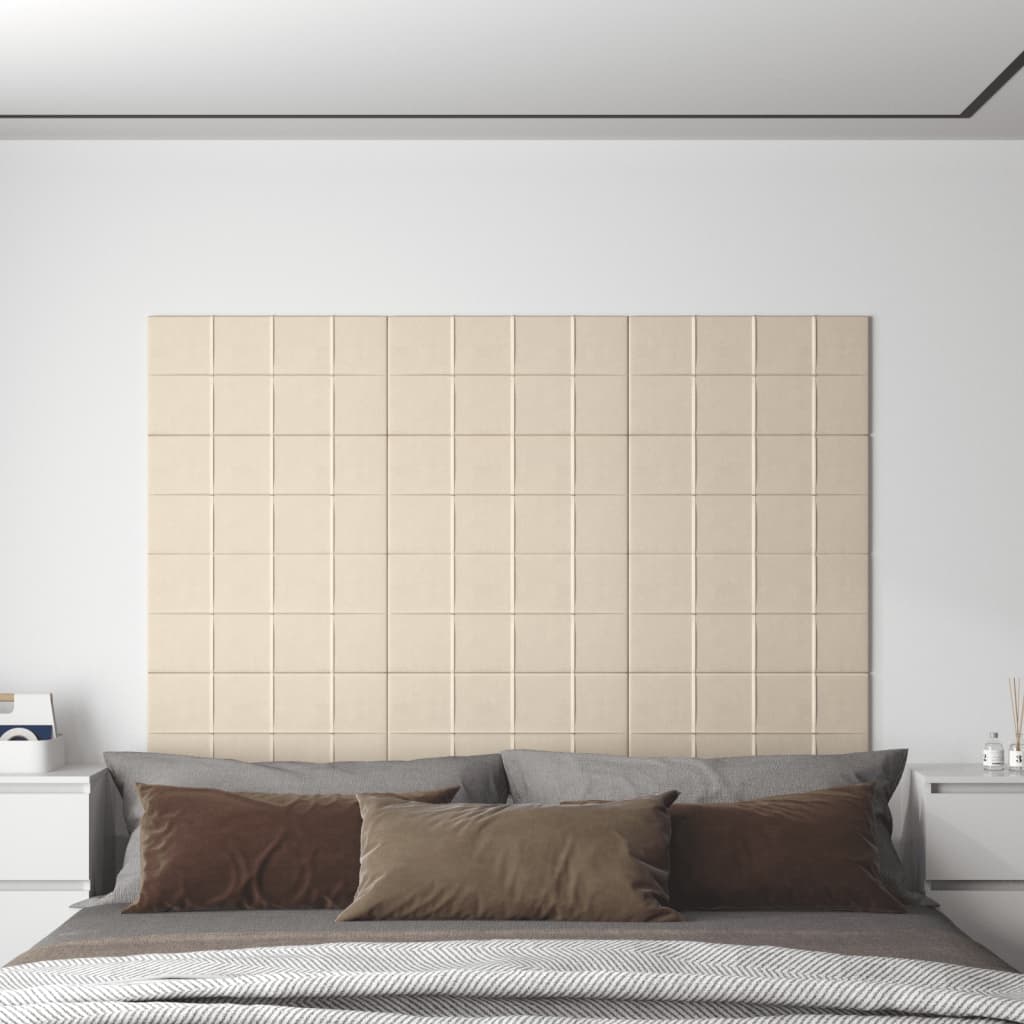 vidaXL Painel de parede 12 pcs 60x30 cm veludo 2,16 m² creme