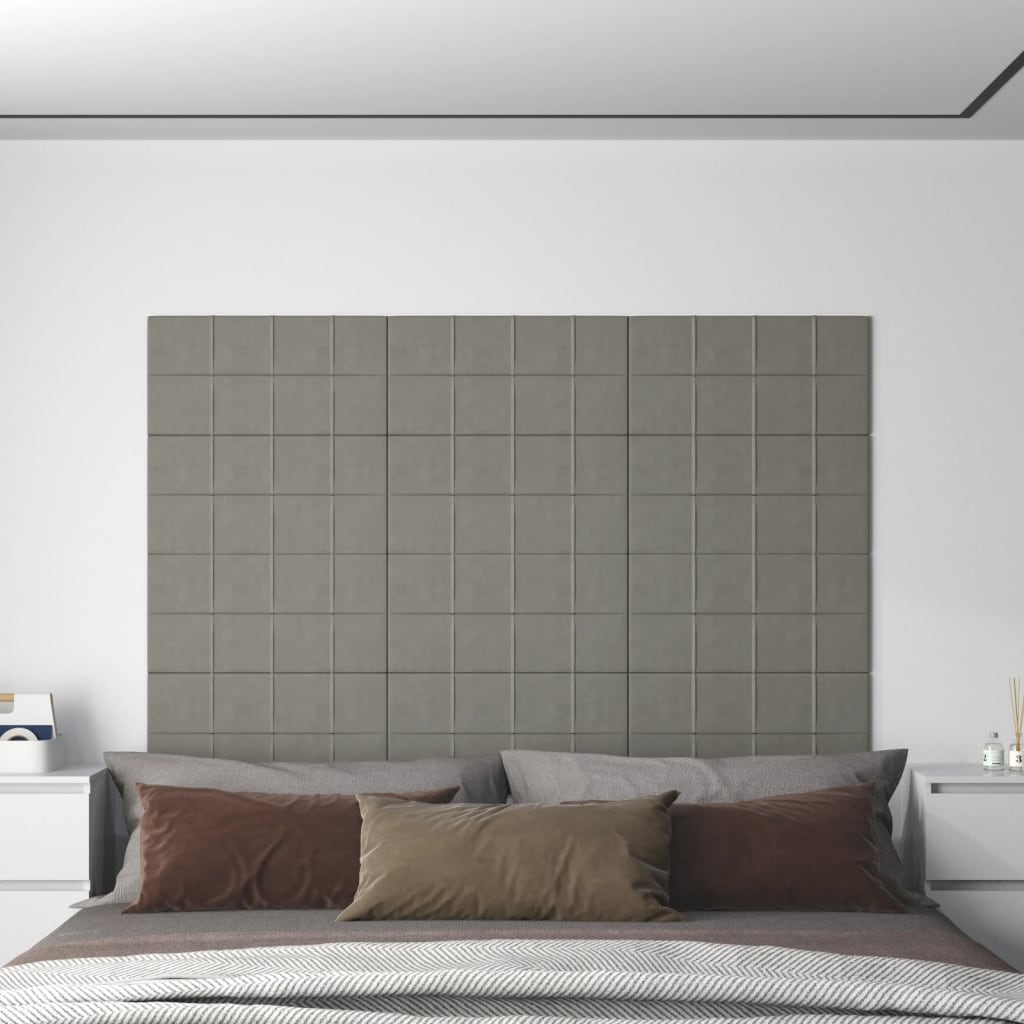 vidaXL Painel de parede 12 pcs 60x30 cm veludo 2,16 m² cinzento-claro