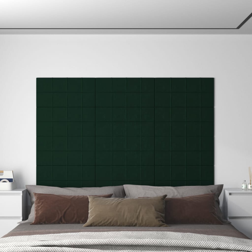 vidaXL Painel de parede 12 pcs 60x30 cm veludo 2,16 m² verde-escuro