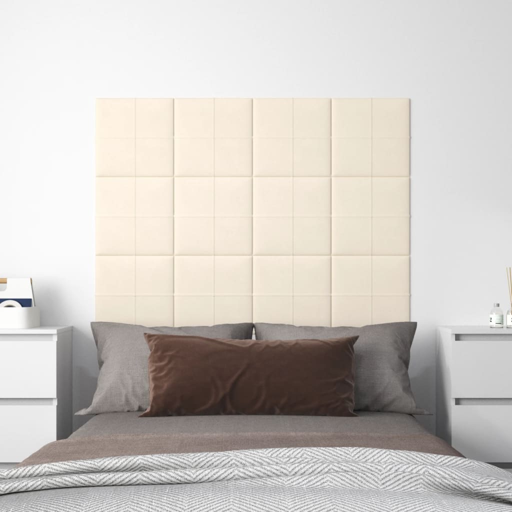 vidaXL Painel de parede 12 pcs 30x30 cm veludo 1,08 m² cor creme