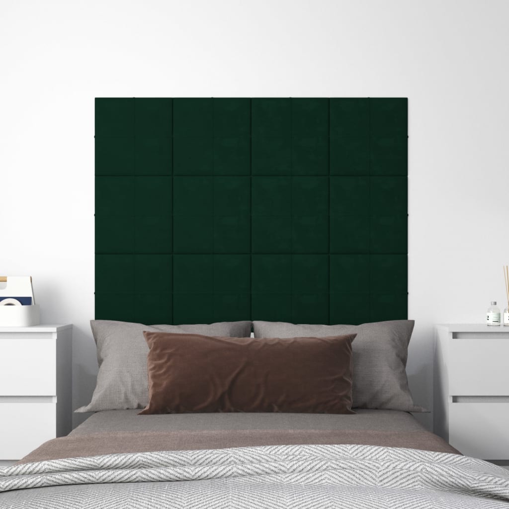 vidaXL Painel de parede 12 pcs 30x30 cm veludo 1,08 m² verde-escuro