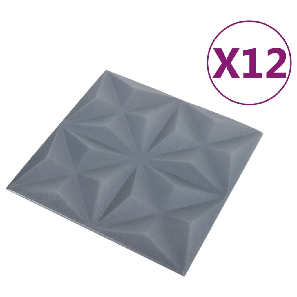 vidaXL Painéis de parede 3D 12 pcs 50x50 cm 3 m² origami cinza