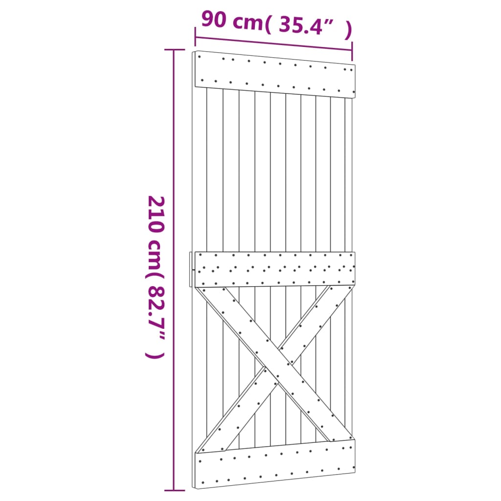 vidaXL Porta de correr com ferragens 90x210 cm madeira de pinho maciça