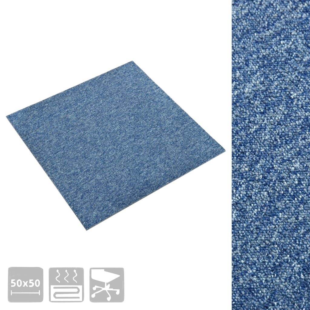 vidaXL Ladrilhos carpete para pisos 20 pcs 5 m² 50x50 cm azul