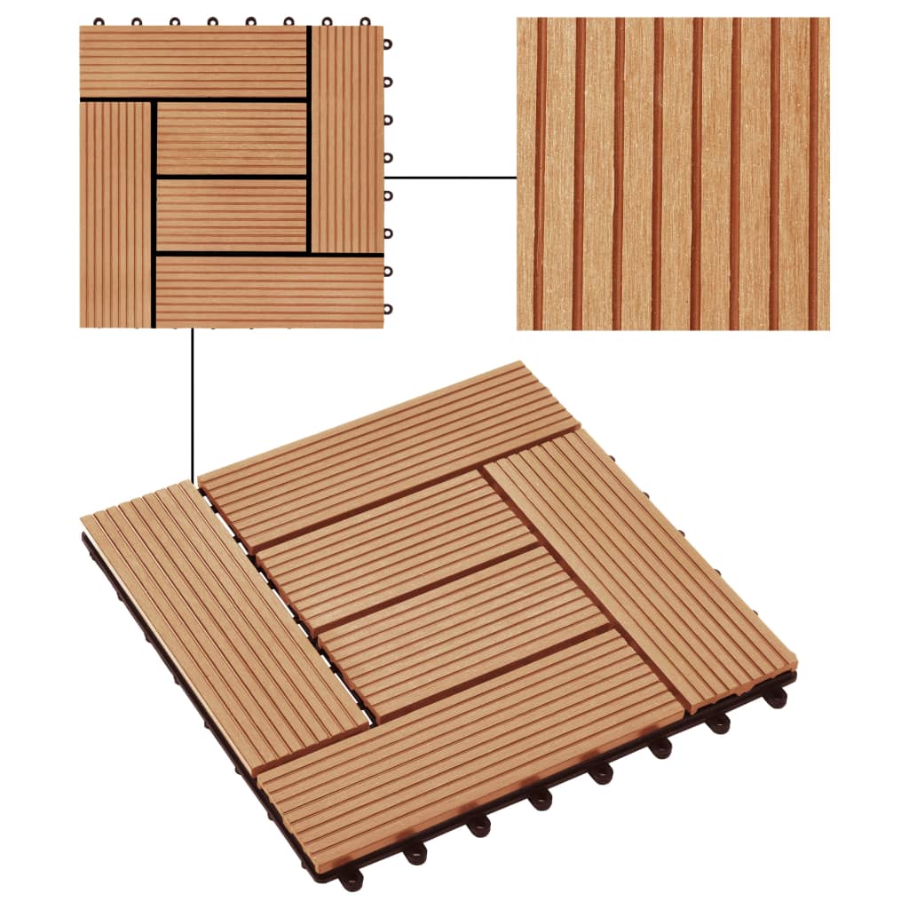 vidaXL Ladrilhos de pavimento 11 pcs WPC 30x30 cm 1m² cor de teca