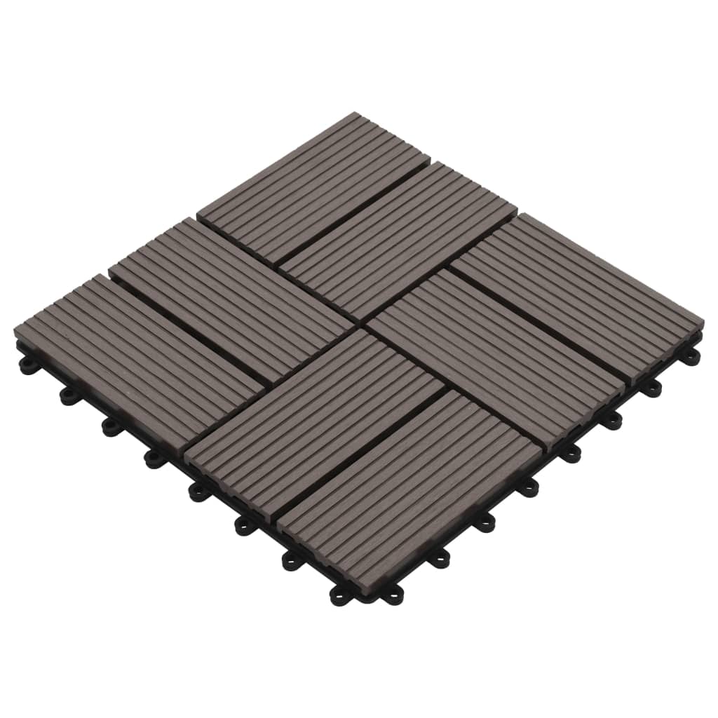 vidaXL Ladrilhos de pavimento 11 pcs WPC 1m² 30x30 cm castanho escuro