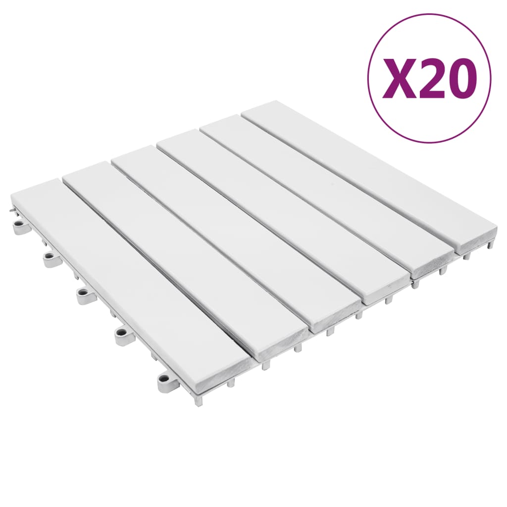 vidaXL Ladrilhos de terraço 20 pcs 30x30 cm acácia maciça branco