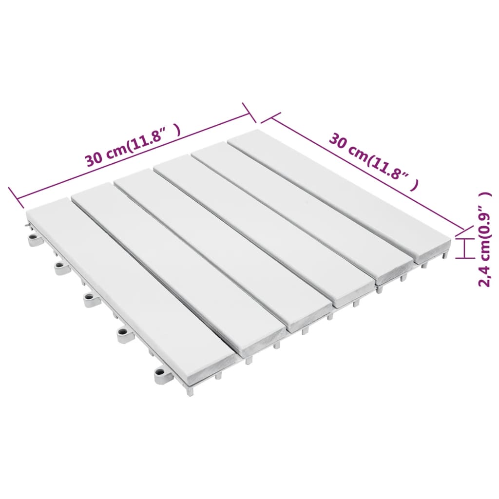 vidaXL Ladrilhos de terraço 20 pcs 30x30 cm acácia maciça branco