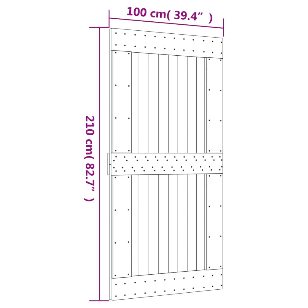 vidaXL Porta de correr c/ ferragens 100x210 cm madeira de pinho maciça