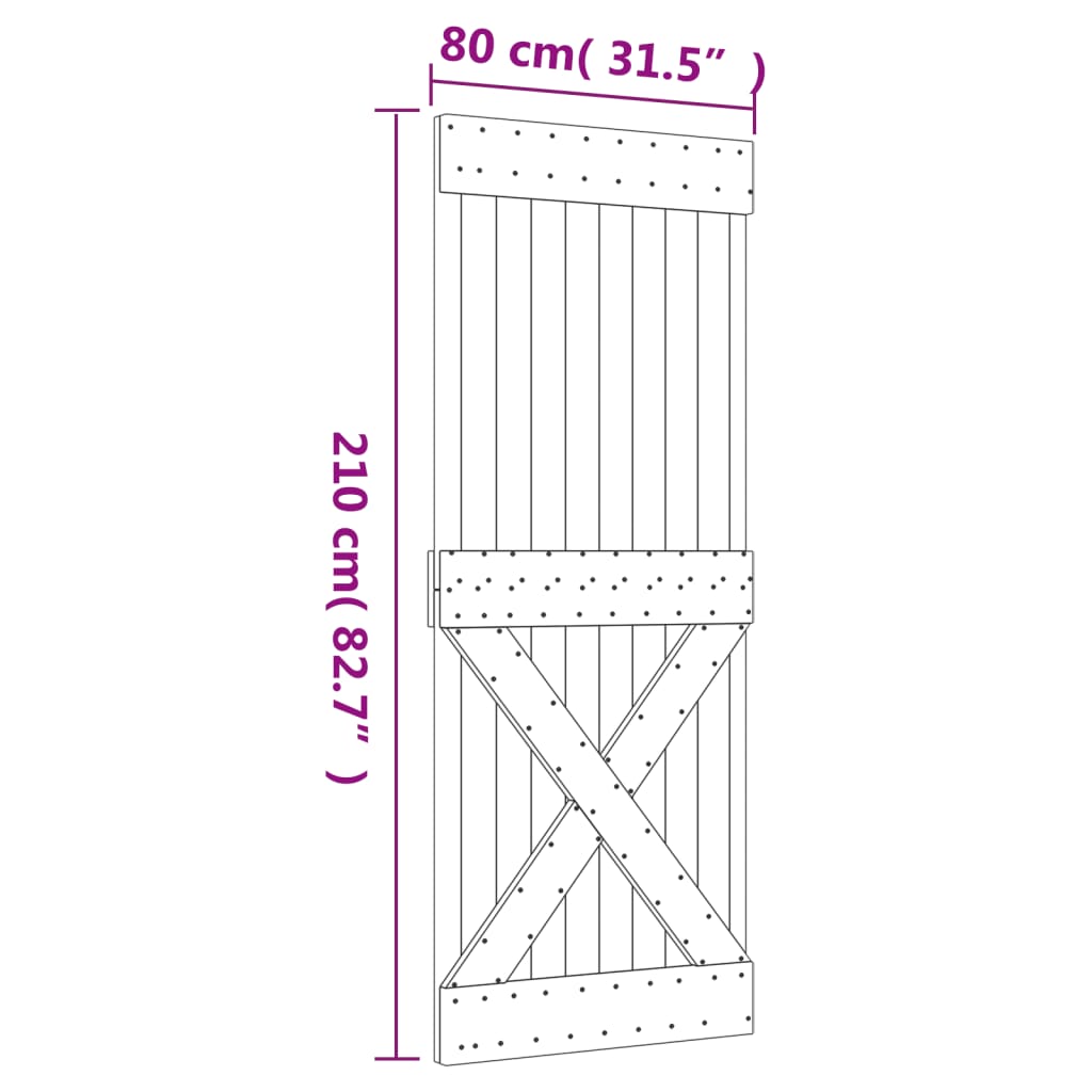 VidaXL Porta de correr com ferragens 80x210 cm madeira de pinho maciça