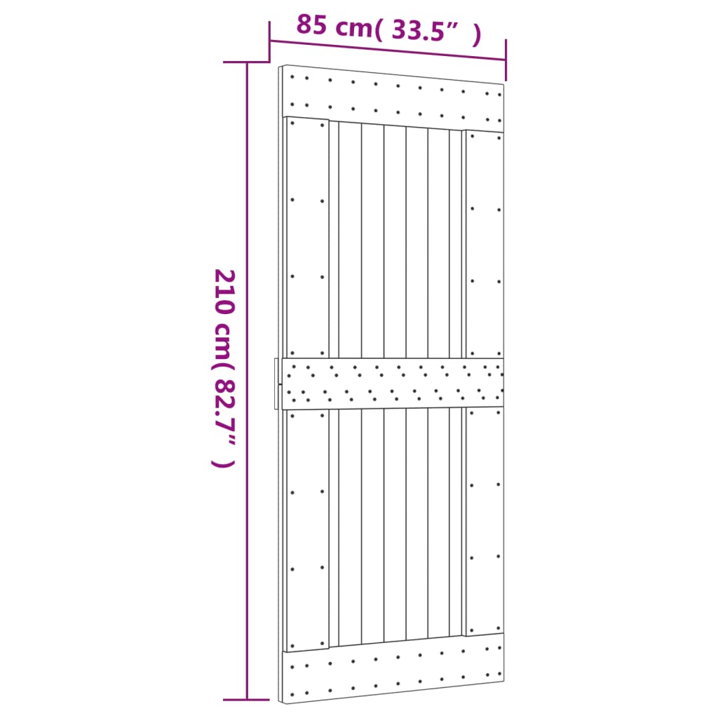 vidaXL Porta de correr com ferragens 85x210 cm madeira de pinho maciça