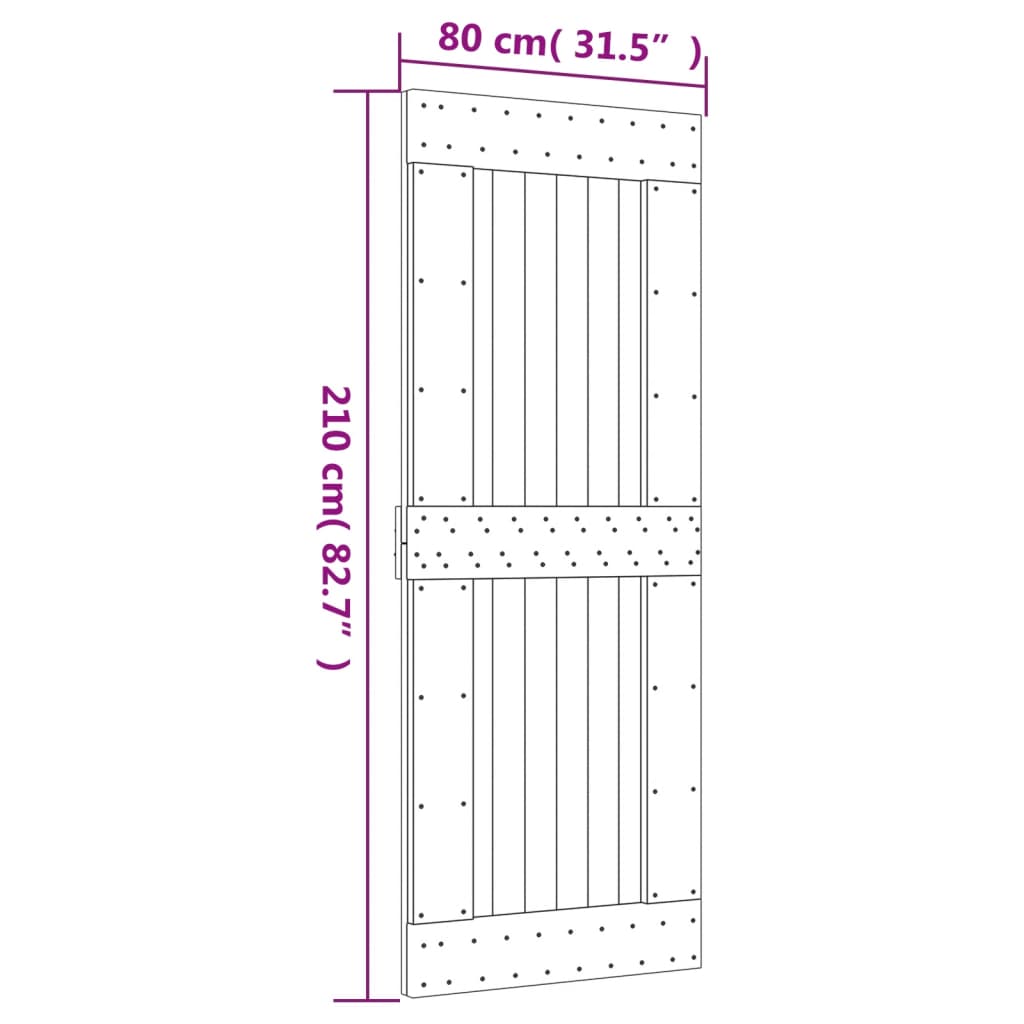 VidaXL Porta de correr com ferragens 80x210 cm madeira de pinho maciça