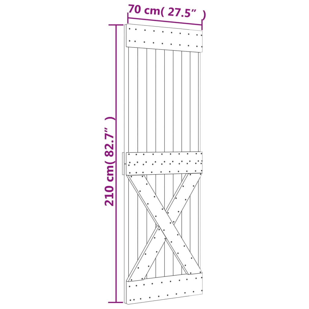 vidaXL Porta de correr com ferragens 70x210 cm madeira de pinho maciça