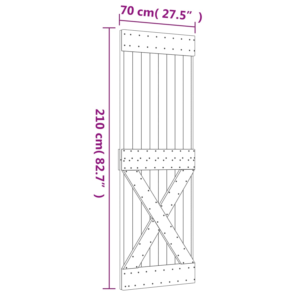 vidaXL Porta de correr com ferragens 70x210 cm madeira de pinho maciça