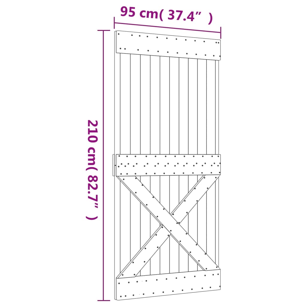 vidaXL Porta de correr com ferragens 95x210 cm madeira de pinho maciça