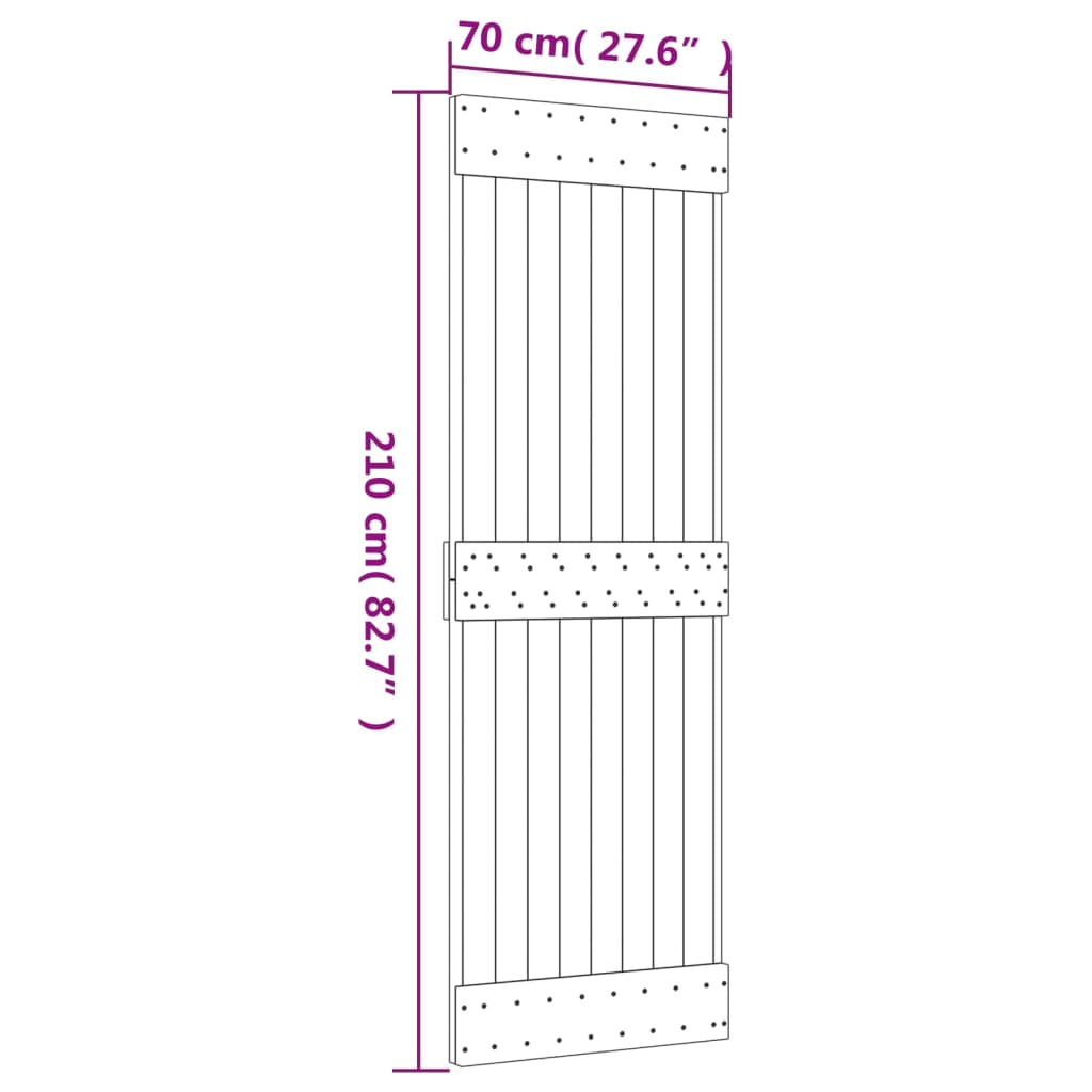 vidaXL Porta de correr com ferragens 70x210 cm madeira de pinho maciça