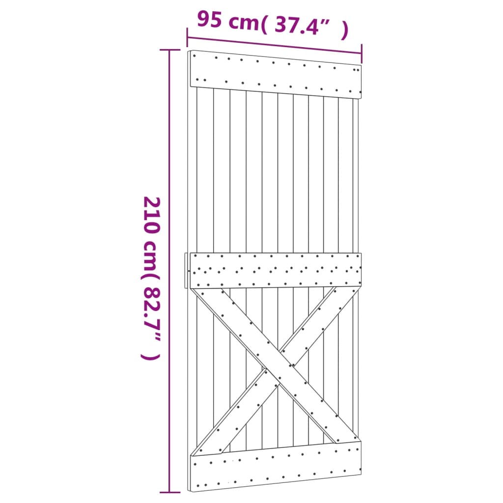 vidaXL Porta de correr com ferragens 95x210 cm madeira de pinho maciça