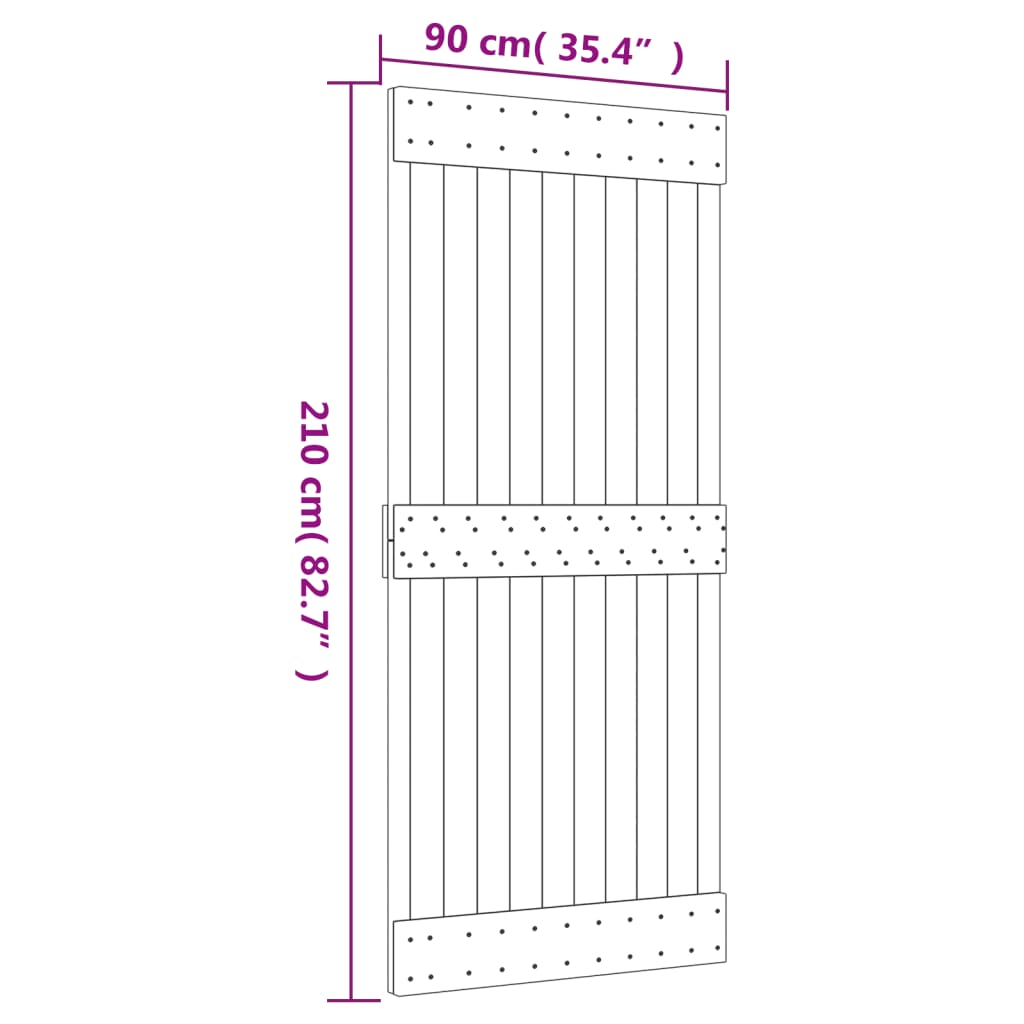 vidaXL Porta de correr com ferragens 90x210 cm madeira de pinho maciça