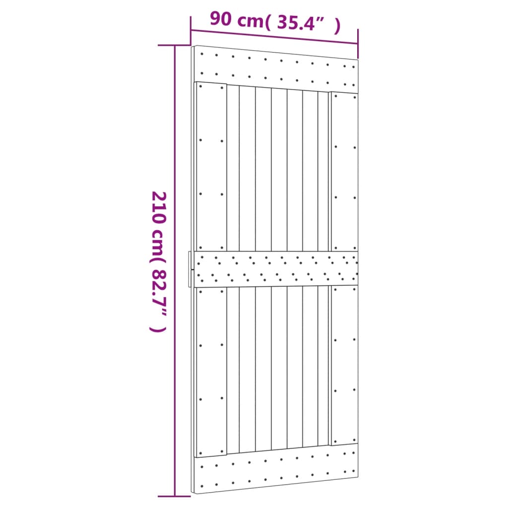 vidaXL Porta de correr com ferragens 90x210 cm madeira de pinho maciça