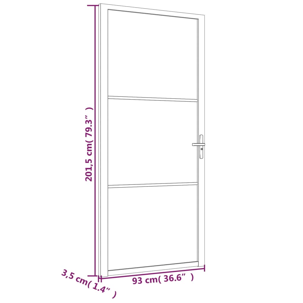 vidaXL Porta de interior 93x201,5 cm vidro ESG e alumínio preto