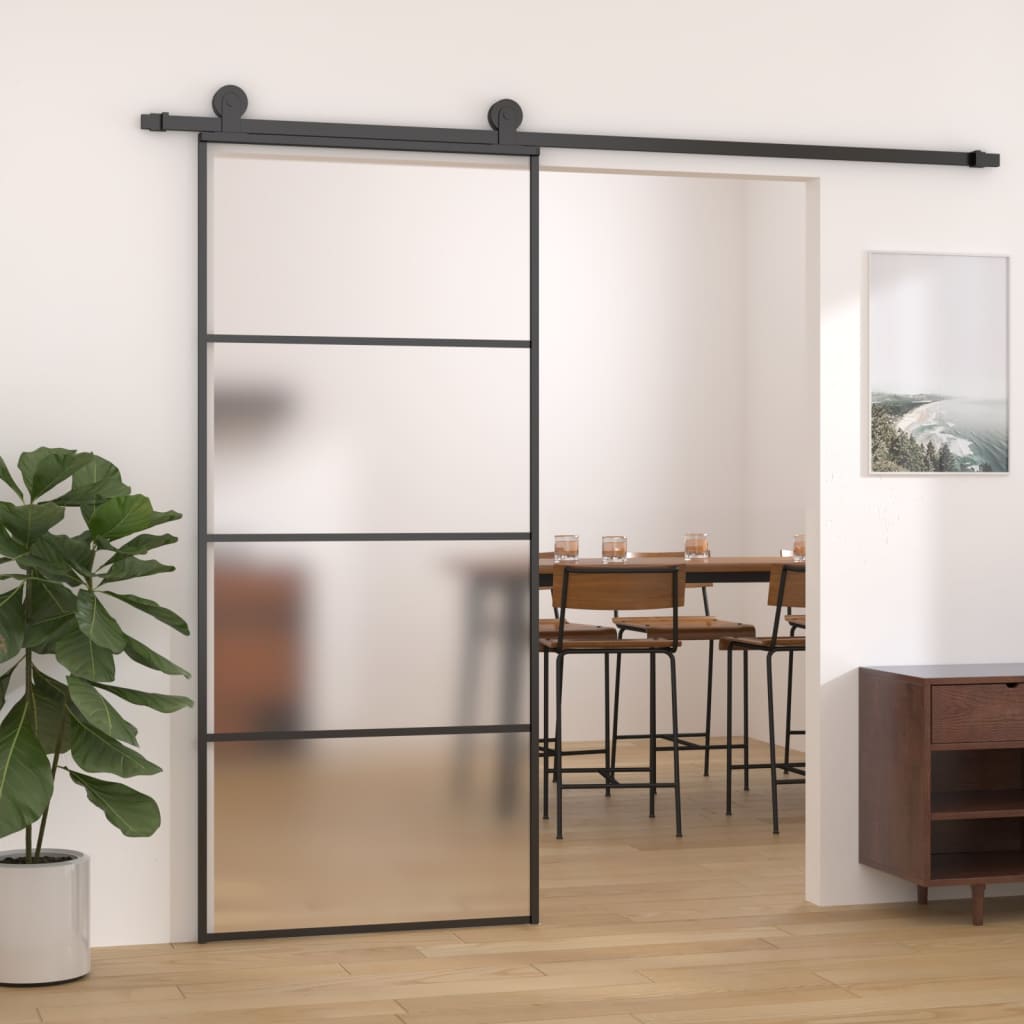 vidaXL Porta deslizante vidro ESG fosco e alumínio 90x205 cm preto