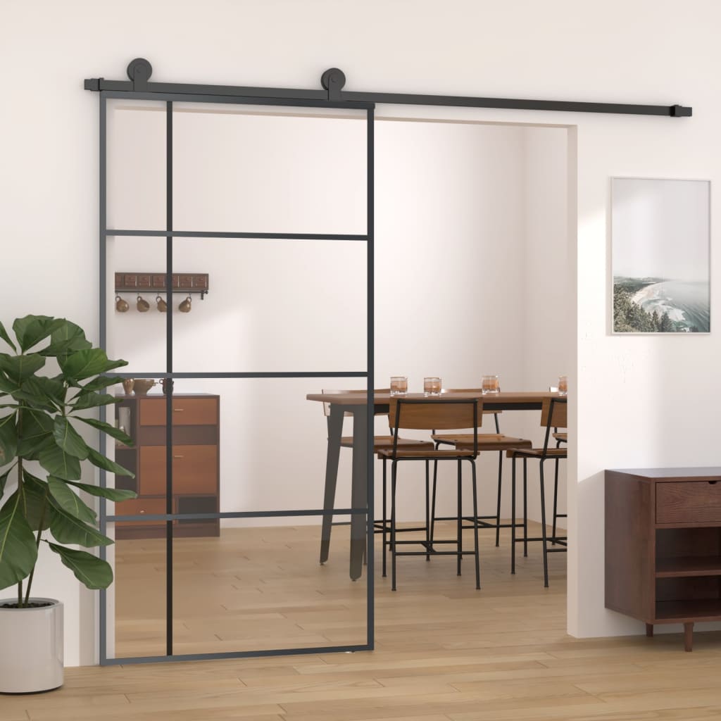 vidaXL Porta deslizante em vidro ESG e alumínio 102,5x205 cm preto