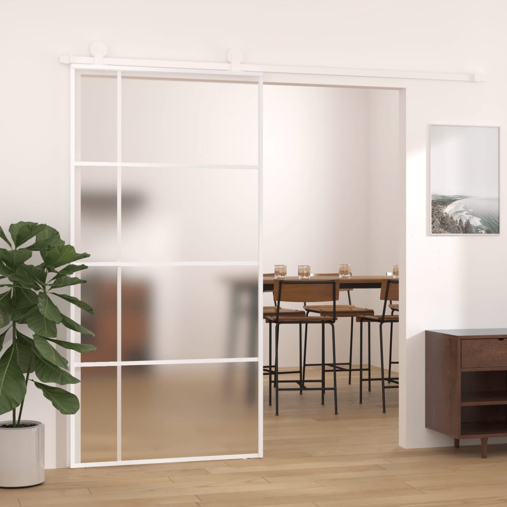 vidaXL Porta deslizante vidro ESG fosco e alumínio 102,5x205 cm branco