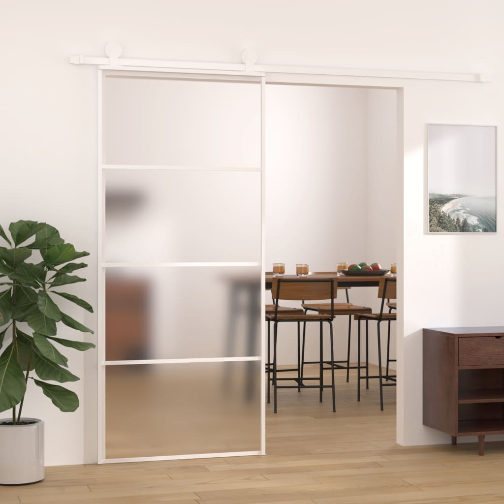 vidaXL Porta deslizante vidro ESG fosco e alumínio 90x205 cm branco