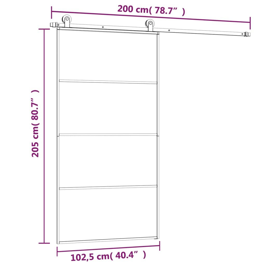 vidaXL Porta desliz. c/ conj. ferragens 102,5x205cm vidro ESG/alumínio