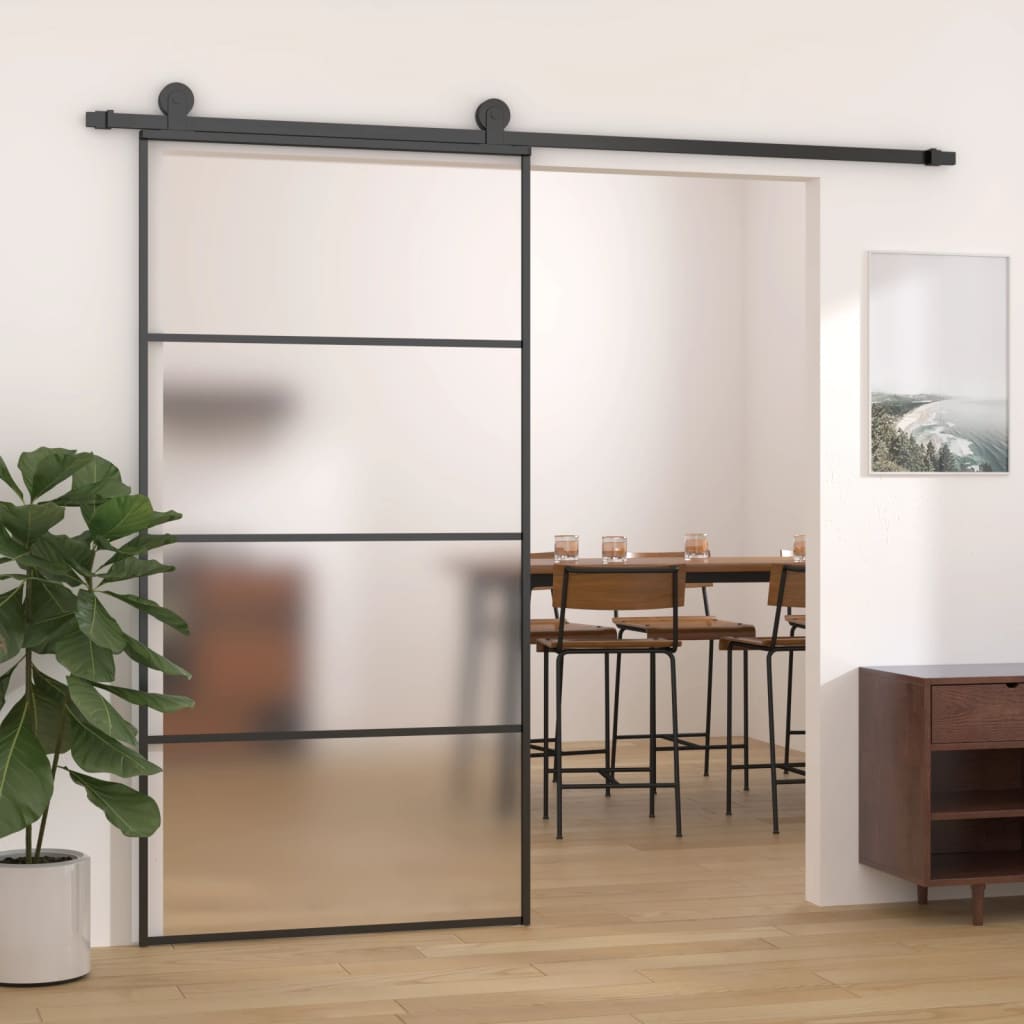 vidaXL Porta deslizante vidro ESG fosco e alumínio 102,5x205 cm preto